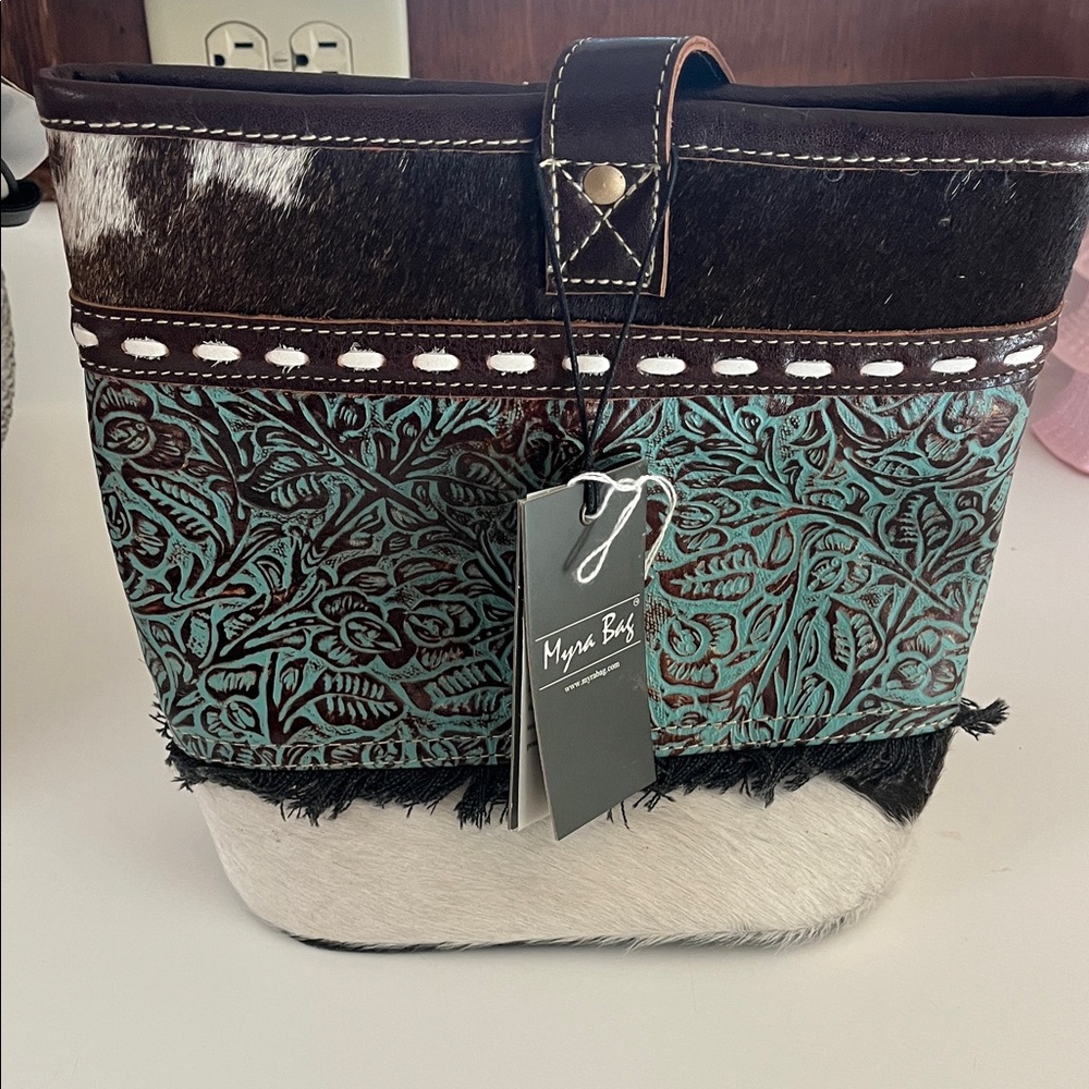 Myra Bag Brown and Teal Floral Tote